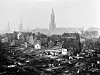 Sanierungsgebiet südlich der Niedernstraße in Hamburg mit Chilehaus, Kontorhäusern und Baugrube.