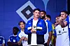 Merlin Polzin, Richard Krohn und Loic Favé beim HSV-Volksparkfestival vor dem Testspiel gegen den FC Everton.