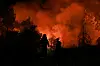 Freiwillige Feuerwehrleute bekämpfen einen Waldbrand nahe Porto Germeno in Griechenland.