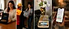 Collage mit Servicepersonal, Kassenterminal, Laptop und Smartphone in einem Gastronomiebetrieb