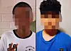 Zwei verpixelte Personen stehen vor einer hellen Ziegelwand und tragen weiße beziehungsweise blaue Oberteile.