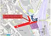 Stadtplan von Hamburg-Harburg mit rot markiertem Umbauabschnitt und eingezeichneten Verkehrsführungen