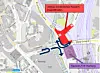 Stadtplan von Hamburg mit markierten Verkehrswegen und dem Baufeld ZOB Hamburg