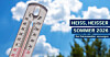 Schräg aufragendes Thermometer vor blauem Himmel; rechts steht „Heiss, heisser Sommer 2026“.