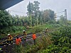 Ein Baum liegt auf einem Bahngleis