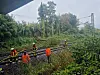 Ein Baum liegt auf einem Bahngleis