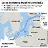 Entlang der Nord-Stream-Pipelines wurden mehrere Lecks entdeckt.
