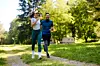 Paar Laufen Joggen Wald Park
