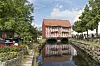 Fachwerkbau Gewölbe über der Runden Grube oder Mühlenbach in der historischen Altstadt, Hansestadt Wismar, Mecklenburg-Vorpommern