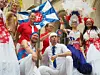 Gruppe Samabatanzer mit Fahne des Vereins Unidos de Hamburgo