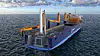 Die Grafik zeigt, wie eine Rakete auf einer Plattform der „German Offshore Spaceport Alliance“ steht.