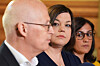 Tschentscher, Fegebank und Blumenthal (v.l.)