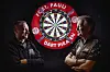 Gunnar Wendorf und Sigi Faßbinder stehen vor einer Dartsscheibe und schauen sich an