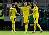 Marco Reus (l.) Erling Haaland (m.) und Steffen Tigges jubeln