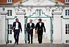 Bundeskanzler Olaf Scholz (M.), Bundeswirtschaftsminister Robert Habeck (r.) und Bundesfinanzminister Christian Lindner