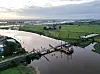 Die beschädigte Eisenbahnbrücke über die Hunte im Landkreis Wesermarsch