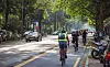 Die Pop-up-Bikelane auf der Hallerstraße.