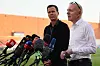 Oliver Bierhoff und Bernd Neuendorf vor der versammelten Presse.