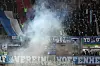 Ein Böller explodiert im Hoffenheimer Block in Augsburg
