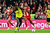 Serhou Guirassy und Jonathan Tah im direkten Zweikampf