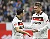 Hauke Wahl freut sich mit Manolis Saliakas über den St. Pauli-Sieg in Hoffenheim